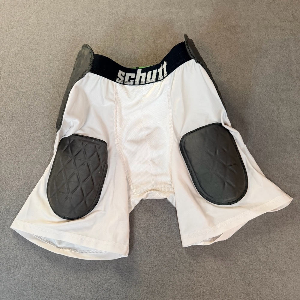 Schutt Integrated Football Girdle-5 Pad Compression Shorts-White/Gray Pads-Large